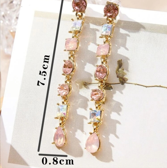 Pink Pastel Sparkle Channel Dangle Earrings, opalescent glam - Picture 5 of 5